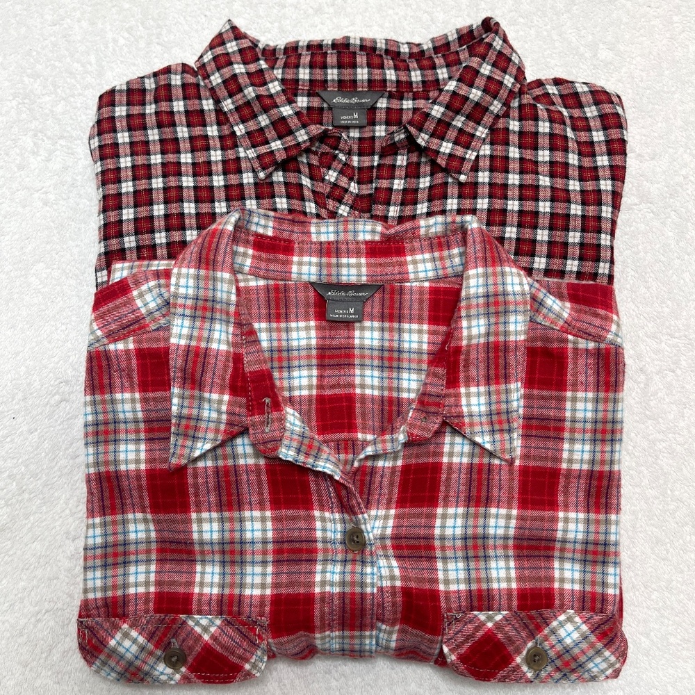 EDDIE BAUER Bundle of 2 Women’s Long Sleeve Red Plaid Button Down Shirts Size M